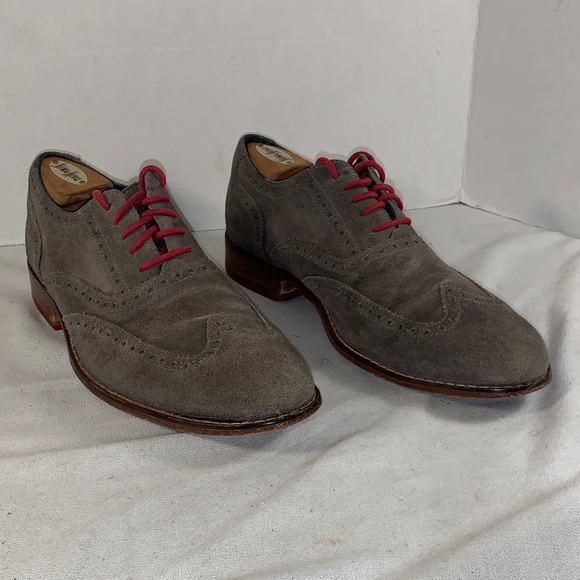 Cole Haan Men's Gray Suede Wingtip Oxfords with Red Laces